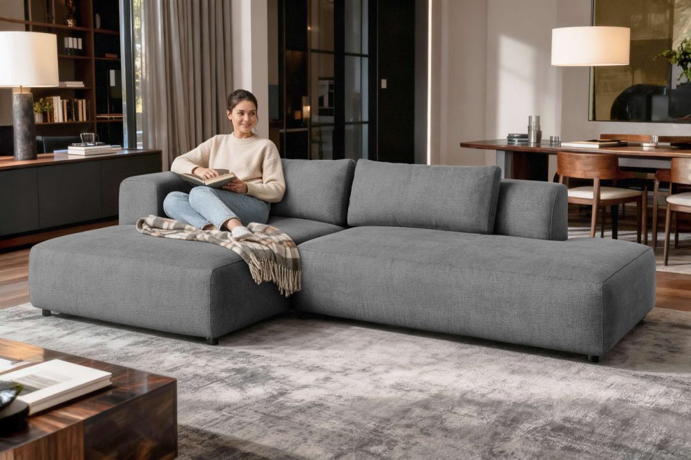GOODproduct Ecksofa »TIARRA Design-Sofa mit Ottomane recht/links bestellbar, Breite 287 cm« L-Form mit hochelastischer Schaum und Wellenunterfederung