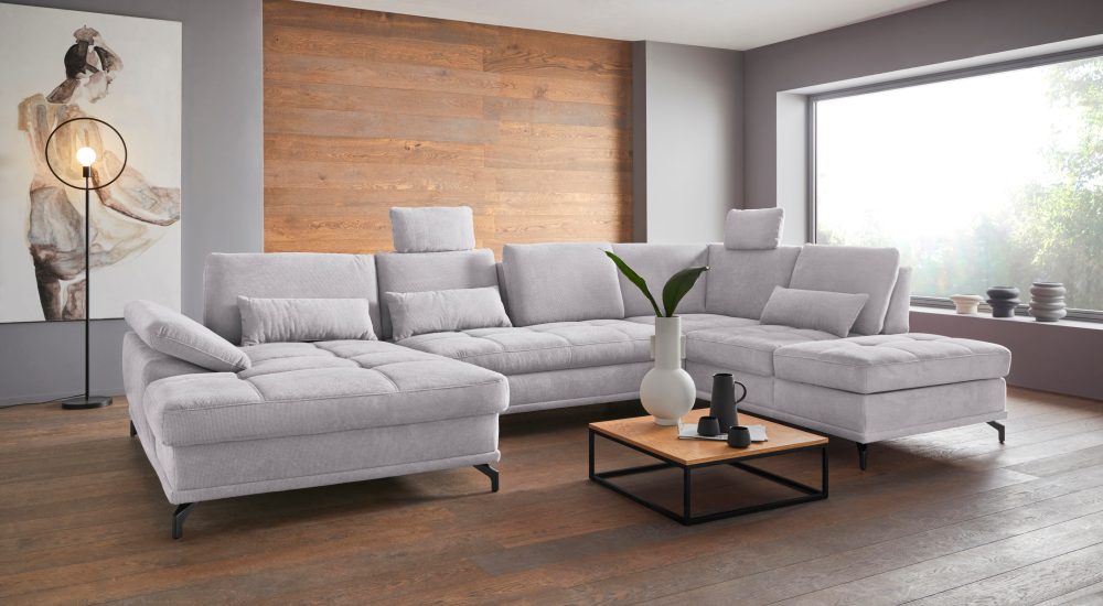 Places of Style Wohnlandschaft »Costello«, incl. Sitztiefenverstellung und Armlehnfunktion, Federkern, wahlweise mit Bettfunktion und Stauraum, 3 Nierenkissen