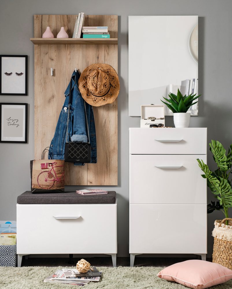 INOSIGN Garderoben-Set »Como«, 4-teiliges Set inkl. Schuhschrank, Sitzbank, Garderobenpaneel und Spiegel