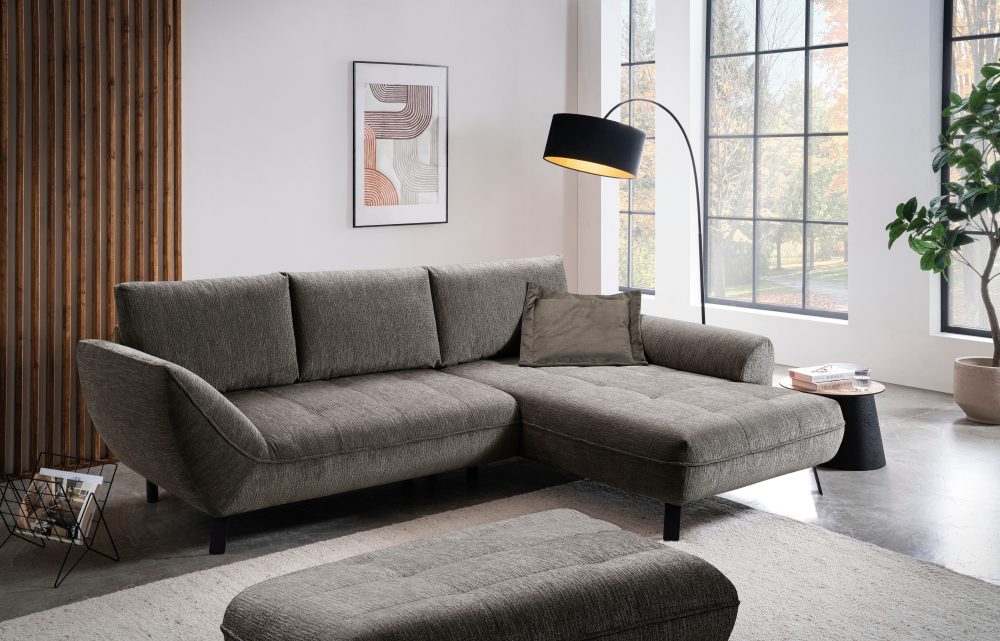 exxpo - sofa fashion Ecksofa »Bellini, Materialmix oder komplett Struktur, Breite 268cm, bequem« bequem und modern, Chenille-Struktur Bezug, L-Form