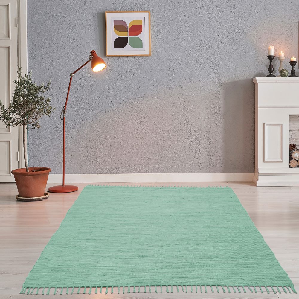 THEKO Teppich »Happy Cotton«, rechteckig, 5 mm Höhe, Flachgewebe, reine Baumwolle, handgewebt, mit Fransen, Wohnzimmer