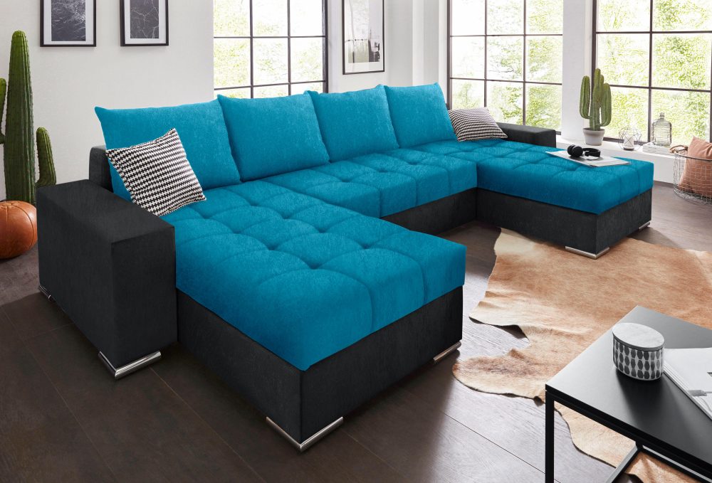 COLLECTION AB Wohnlandschaft, mit Bettfunktion, Bettkasten und XL-Recamiere, inklusive Federkern und loser Rücken- und Zierkissen