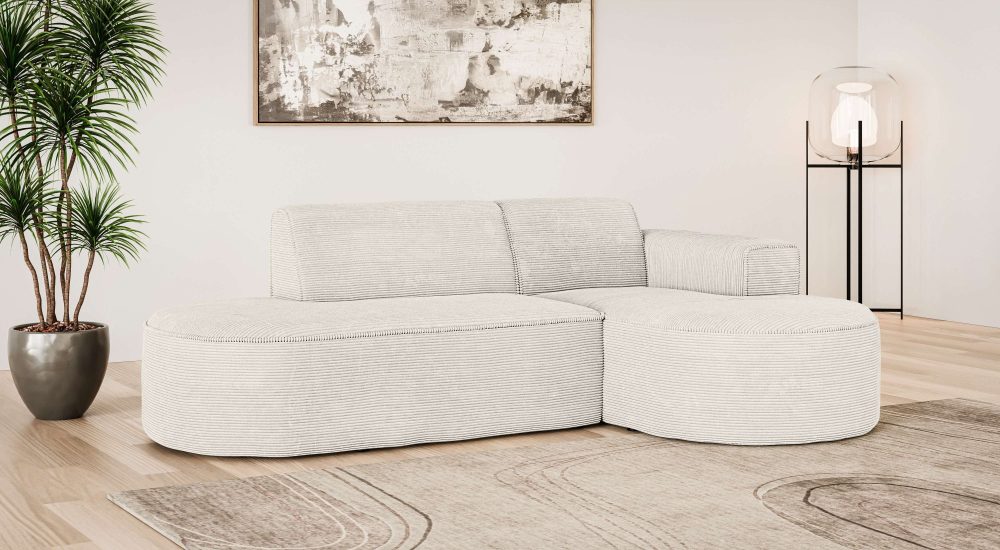 GOODproduct Ecksofa »ADELLA Design-Sofa mit Recamiere rechts/links, 248/159/76 cm« L-Form mit Wellenunterfederung, runde Form, auch in Cord