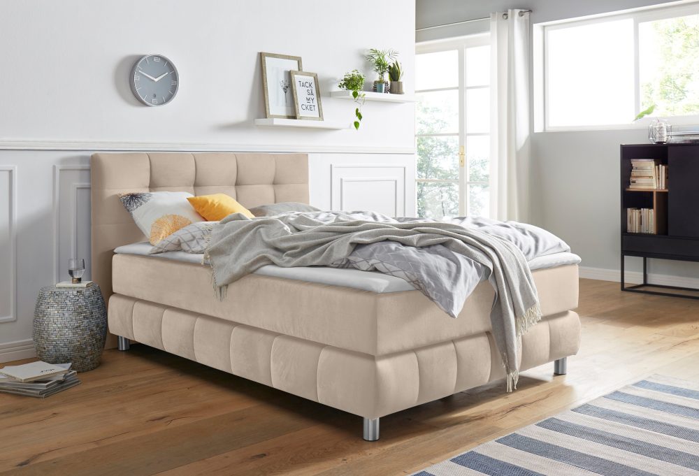 andas Boxspringbett »Salo XXL«, in Samtoptik oder Struktur, 6 Breiten in Überlänge 220cm, 4 Härtegrade