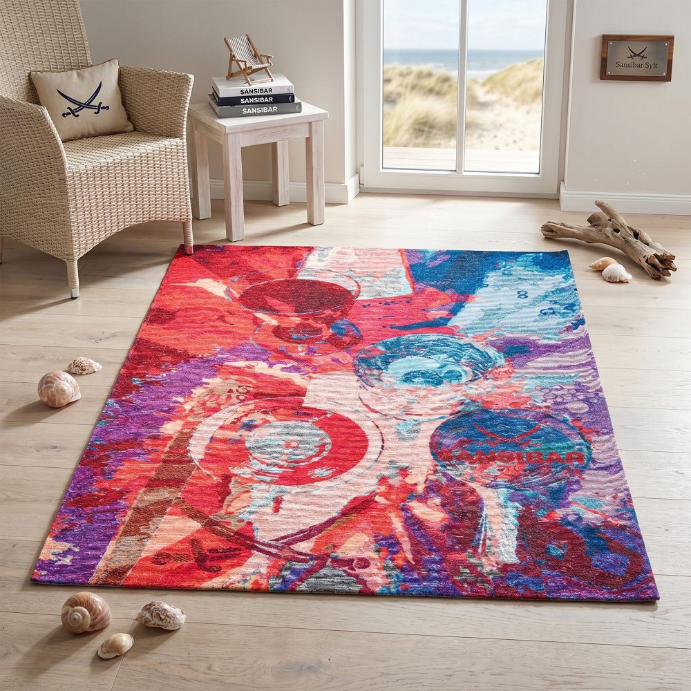 Sansibar Teppich »Keitum 008«, rechteckig, 3 mm Höhe, Flachgewebe, modernes Design, Motiv Gläser & gekreuzte Säbel, ideal im Wohnzimmer & Schlafzimmer
