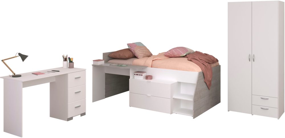 Parisot Jugendzimmer-Set »Parisot Milky 13«, (3 tlg.), viel Stauraum, halbhohes Hochbett
