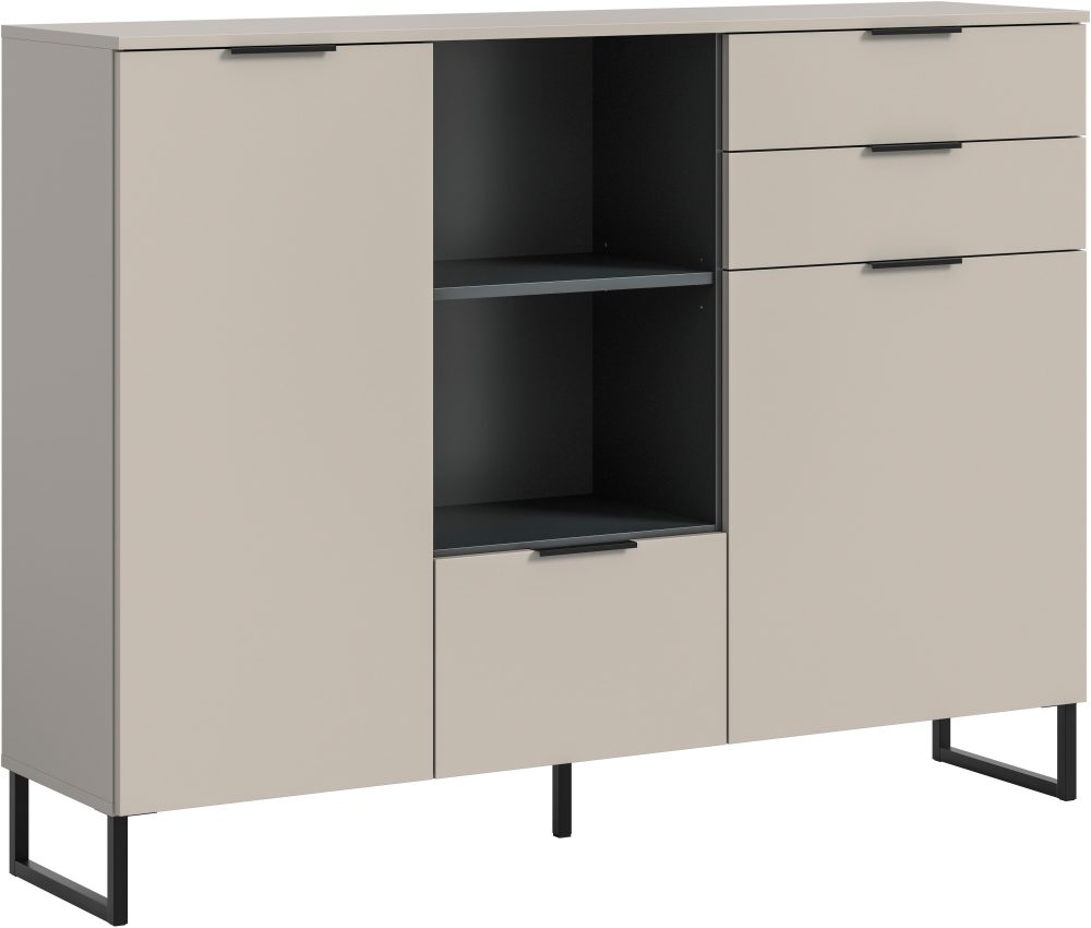 INOSIGN Highboard »ADIO, Breite 150cm, 2 Türen, 1 Klappe, 2 Schubkästen, mit Metall-Kufen« 1 Stk. tlg. Sideboard, Kommode, Lowboard, Schrank, Wohnzimmerschrank, Anrichte