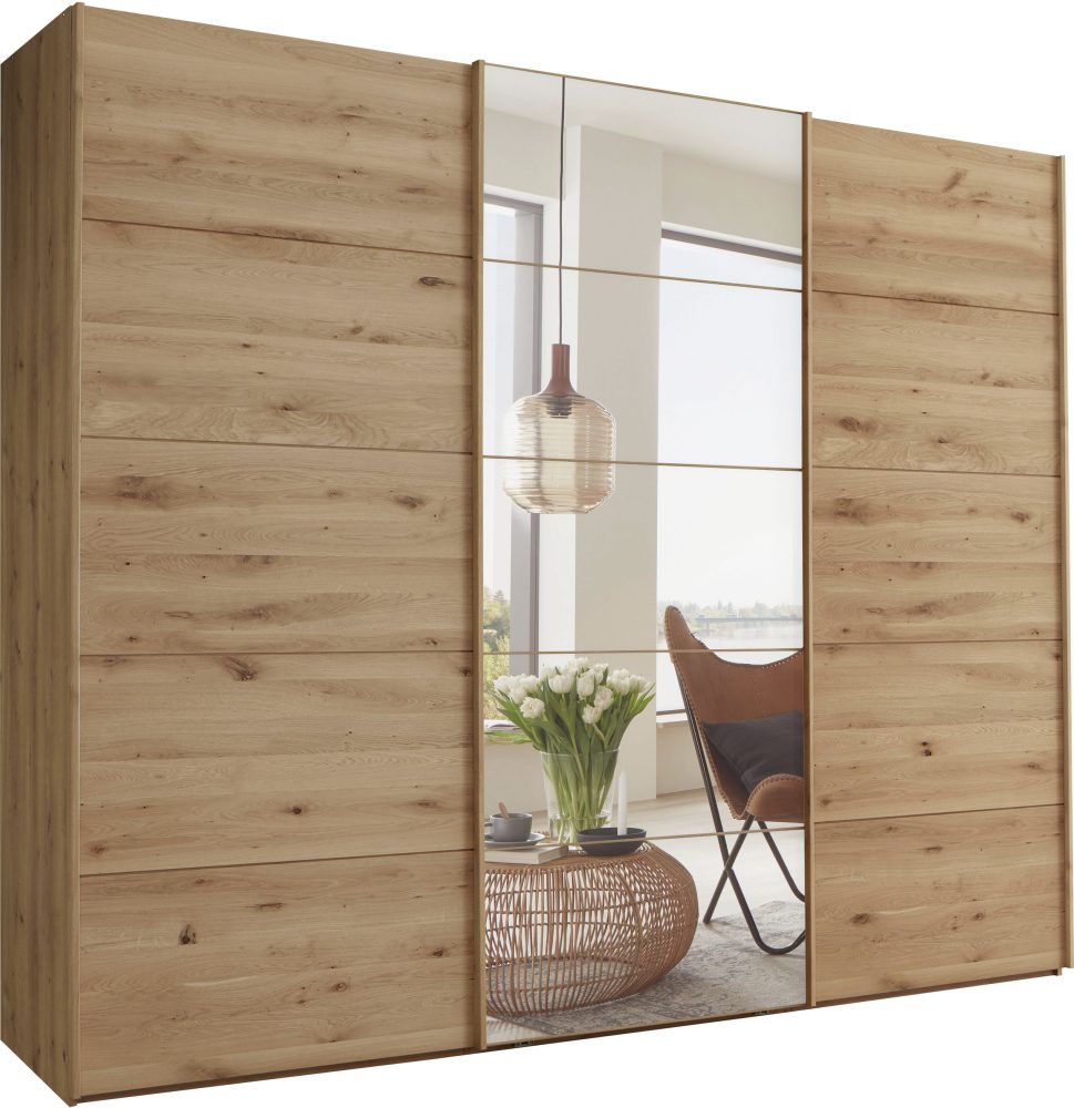 Linea Natura Schwebetürenschrank in eiche bianco , Cardiff , Holzwerkstoff , teilmassiv , 6 Fächer , 300x217x67 cm , glänzend,Echtholz, Nachbildung , in verschiedenen Holzarten erhältlich, In verschiedenen Grössen erhältlich , 000442029512