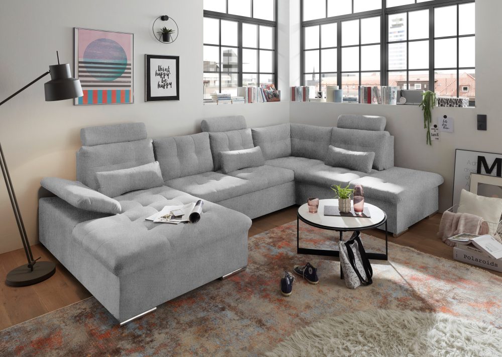 ED EXCITING DESIGN Wohnlandschaft »Medan«, mit Bettfunktion, Armteilverstellung, Stauraumfach sowie Kopfstützen