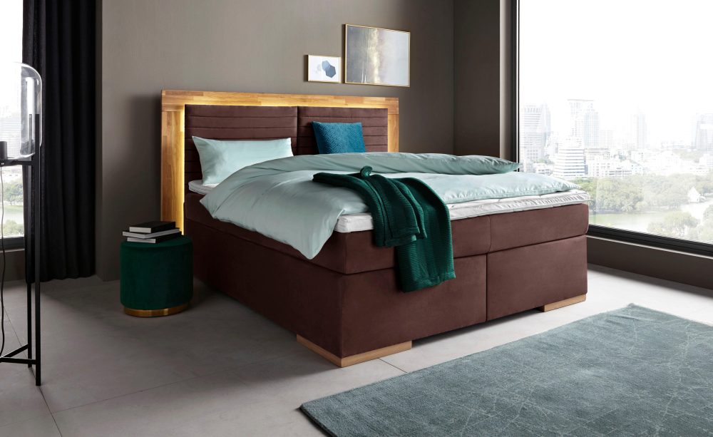 Home affaire Boxspringbett »Cup« mit LED-Beleuchtung, Massivholzrahmen und Topper, in 2 Härtegraden
