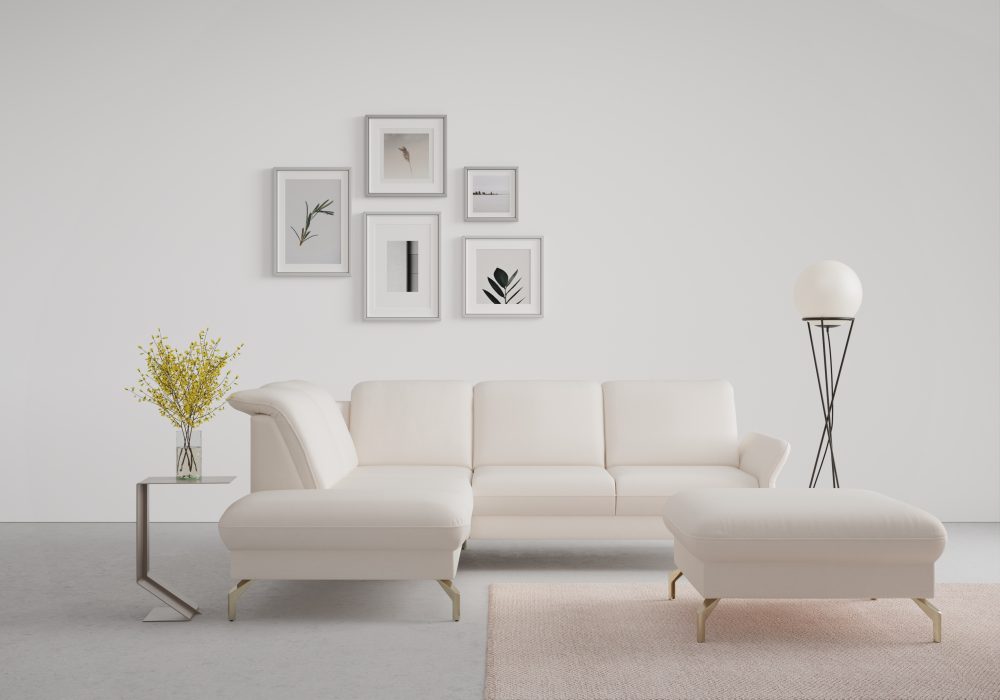 sit&more Ecksofa »Fashion«, wahlweise mit Kopfteilverstellung und Vorziehsitz, motorisch, mit satinierten Nickelfüssen