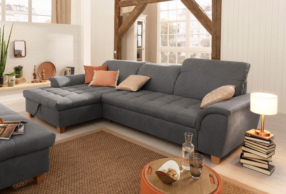 Home affaire Ecksofa »Lyla«, mit Recamiere, wahlweise mit Rückenfunktion und zusätzlich mit Bett + Bettkasten