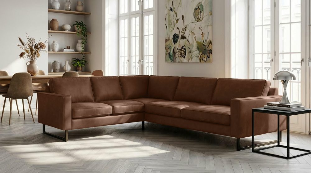 Places of Style Ecksofa »Pinto«, mit langem Schenkel, Keder und Metallfüssen