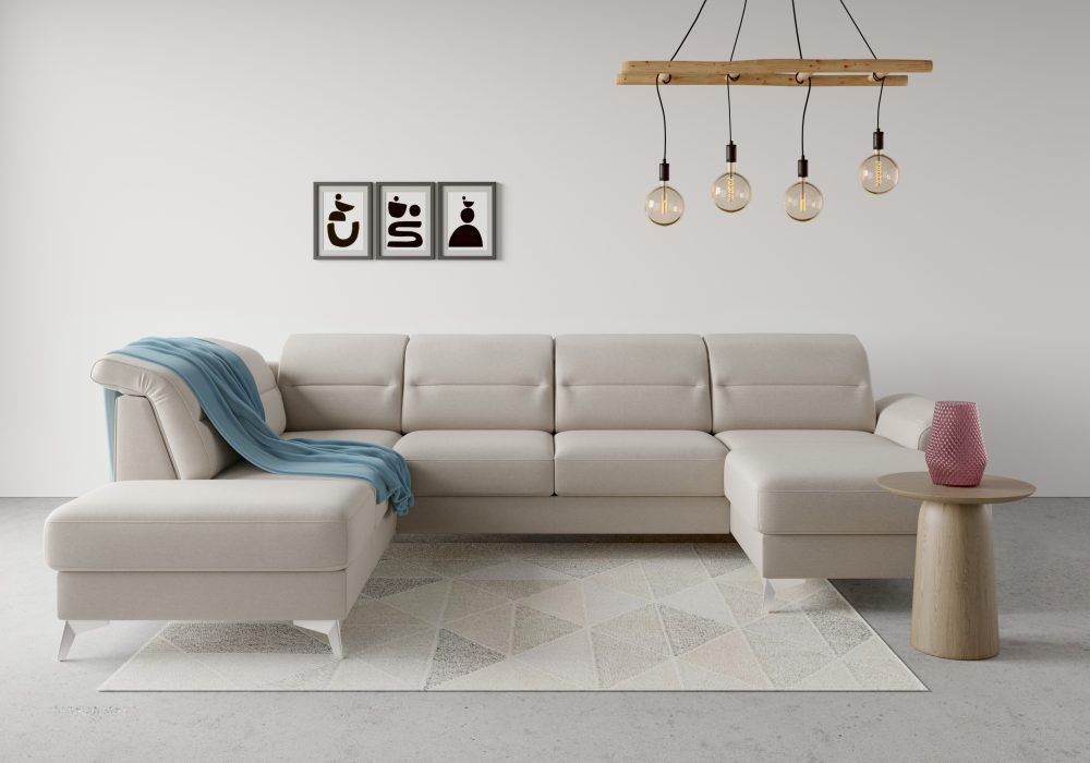 sit&more Wohnlandschaft »Sinatra«, optional mit Kopfteilverstellung und Armteilfunktion oder mit Kopfteilverstellung, Armteilfunktion, Bettfunktion und Stauraum, chromfarbene Metallfüsse