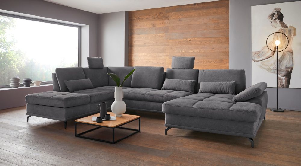 Places of Style Wohnlandschaft »Costello«, incl. Sitztiefenverstellung und Armlehnfunktion, Federkern, wahlweise mit Bettfunktion und Stauraum, 3 Nierenkissen