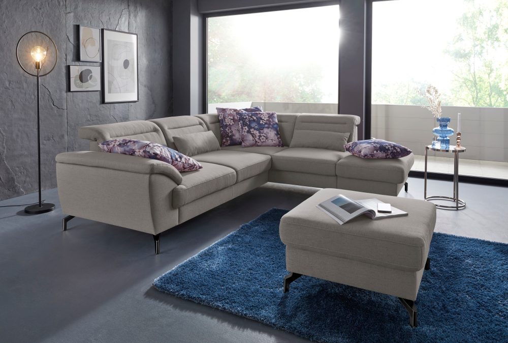 sit&more Ecksofa, 12 cm Fusshöhe, inklusive Sitztiefenverstellung, wahlweise Kopfteilverstellung, wahlweise in 2 unterschiedlichen Fussfarben