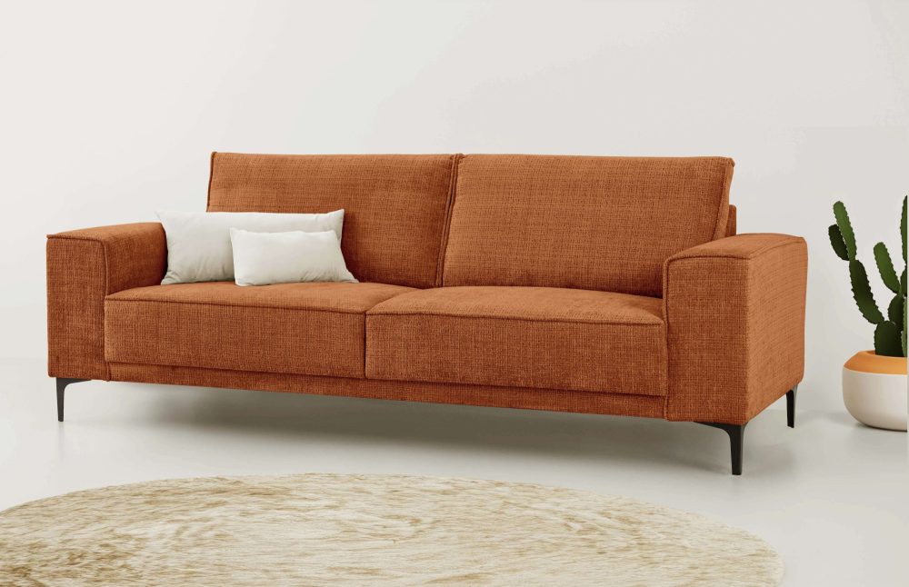 Places of Style 3-Sitzer »3er Sofa Oland, Struktur, Flachgewebe, Luxus-Microfaser, Boucle«, 224 cm, Wellenunterfederung, Skandi-Design, Metallfüsse