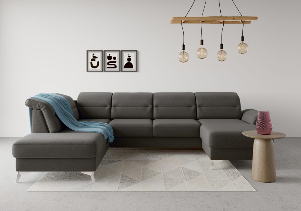 sit&more Wohnlandschaft »Sinatra«, optional mit Kopfteilverstellung und Armteilfunktion oder mit Kopfteilverstellung, Armteilfunktion, Bettfunktion und Stauraum, chromfarbene Metallfüsse