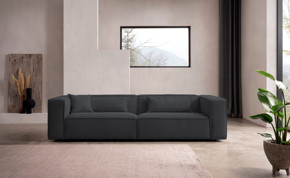 LeGer Home by Lena Gercke 3-Sitzer »PIARA, Couch mit Kedernaht, Sofa in Cord, Leinenoptik o. Strukturstoff« schwarze Füsse, bequemer Sitzkomfort