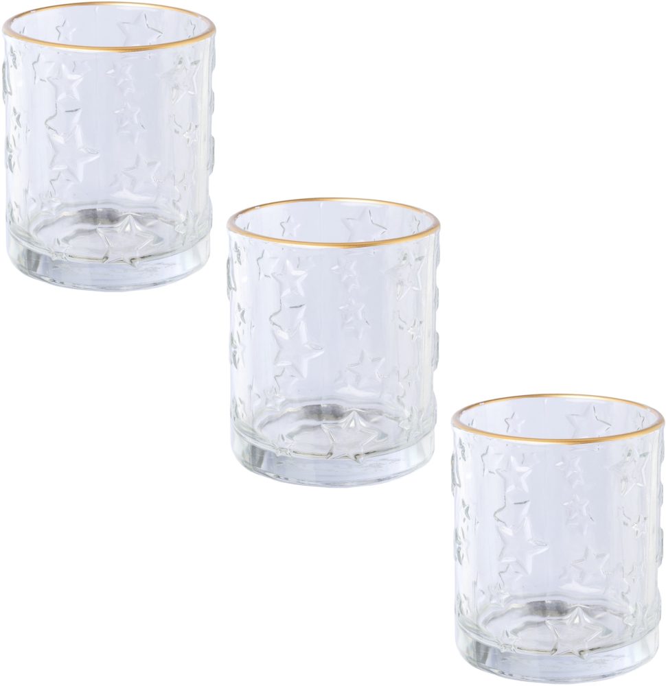 Creativ deco Windlicht, (3 St.), klares Glas mit Stern-Struktur