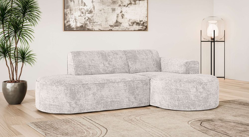GOODproduct Ecksofa »ADELLA Design-Sofa mit Recamiere rechts/links, 248/159/76 cm« L-Form mit Wellenunterfederung, runde Form, auch in Cord