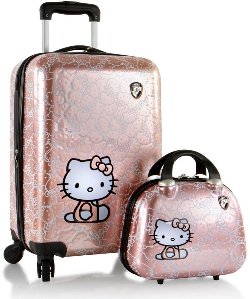 Heys Kinderkoffer »Kinderreiseset Hello Kitty roségold«, (Set, Kinderkoffer und Kosmetikkoffer), 4 Rollen, Heys x Joachim Llambi Kindertrolley Handgepäck-Koffer