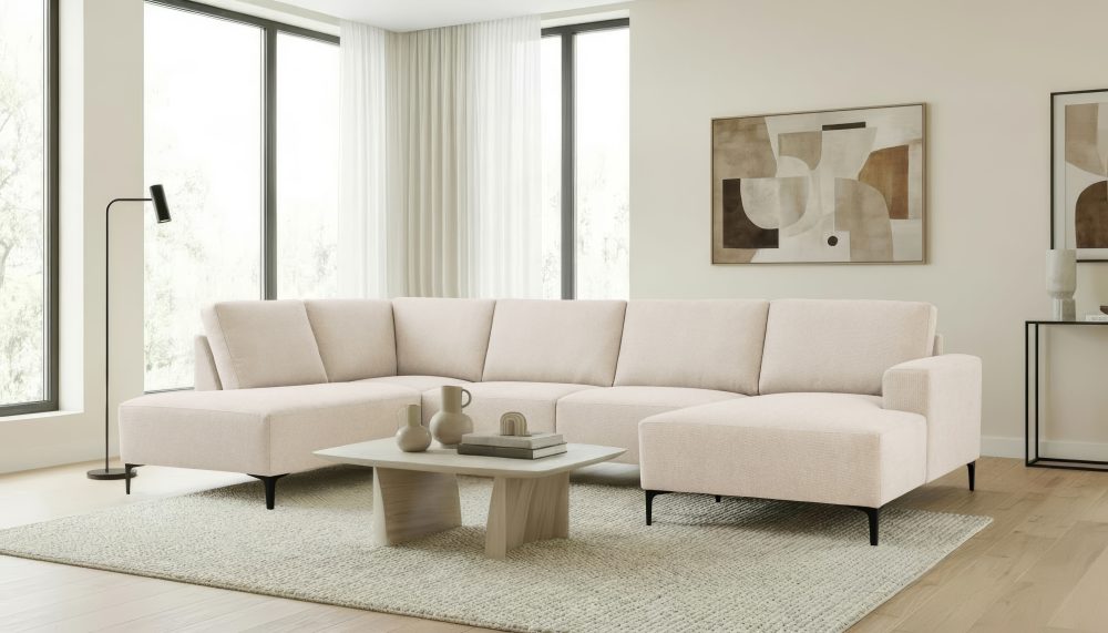 Home affaire Wohnlandschaft »Tournon U-Form, XXL Sofa, Breite 333 cm, Webstoff, Chenille«, Designsofa im nordischen Stil, Wellenunterfederung, Metallfüsse