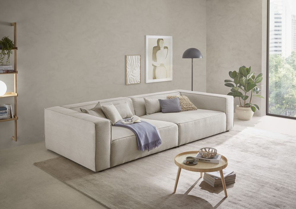 LeGer Home by Lena Gercke 3-Sitzer »PIARA, XXL Sofa mit Kedernaht, Big-Sofa in Cord oder Leinenoptik«, schwarze Füsse, bequemer Sitzkomfort, extra tiefe Sitzfläche