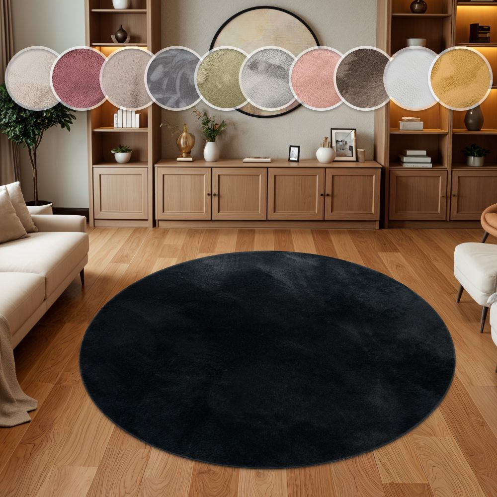 Paco Home Teppich »Soft 380«, rund, 22 mm Höhe, Kuschelteppich - besonders weich, Uni-Farben, ideal im Wohnzimmer & Schlafzimmer