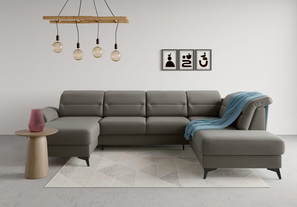 sit&more Wohnlandschaft »Sinatra«, optional mit Kopfteilverstellung und Armteilfunktion oder mit Kopfteilverstellung, Armteilfunktion, Bettfunktion und Stauraum, mattschwarze Metallfüsse