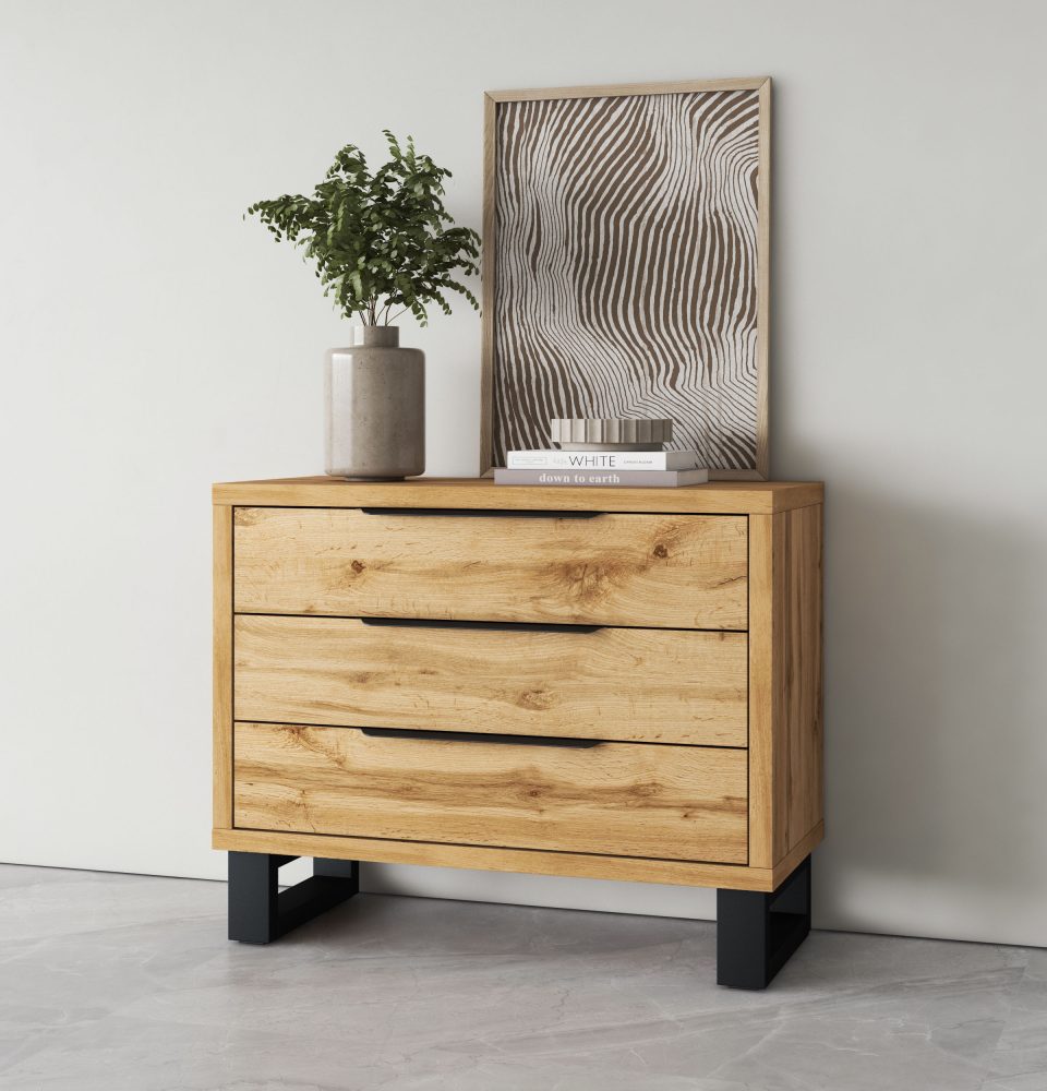 Home affaire Kommode »Bronne, 99,5x83x45cm Schubladenkommode, Metallgriffe«, Metallfüsse Kufenform, Sideboard 3 Schubladen, Schlafzimmerkommode
