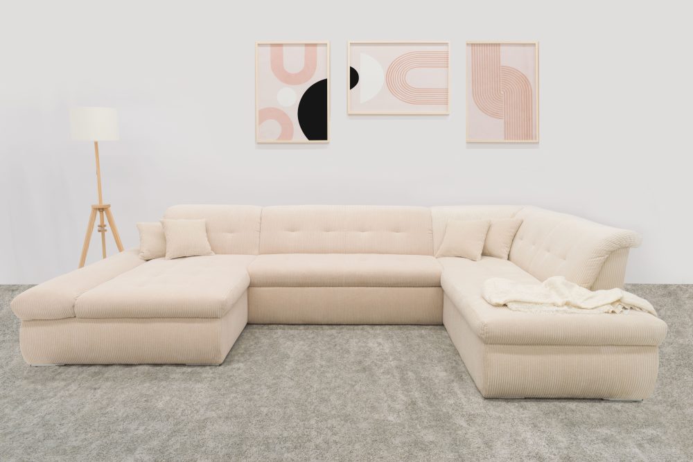 DOMO collection Wohnlandschaft »Moric U-Form auch in Cord«, im XXL-Format, wahlweise mit Bettfunktion und Armlehnenverstellung