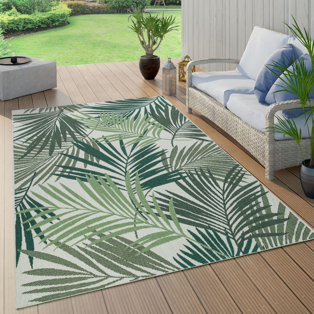 Paco Home Teppich »Ostende 534«, rechteckig, 2 mm Höhe, Flachgewebe, Motiv Palmenblätter, In- und Outdoor geeignet, Wohnzimmer