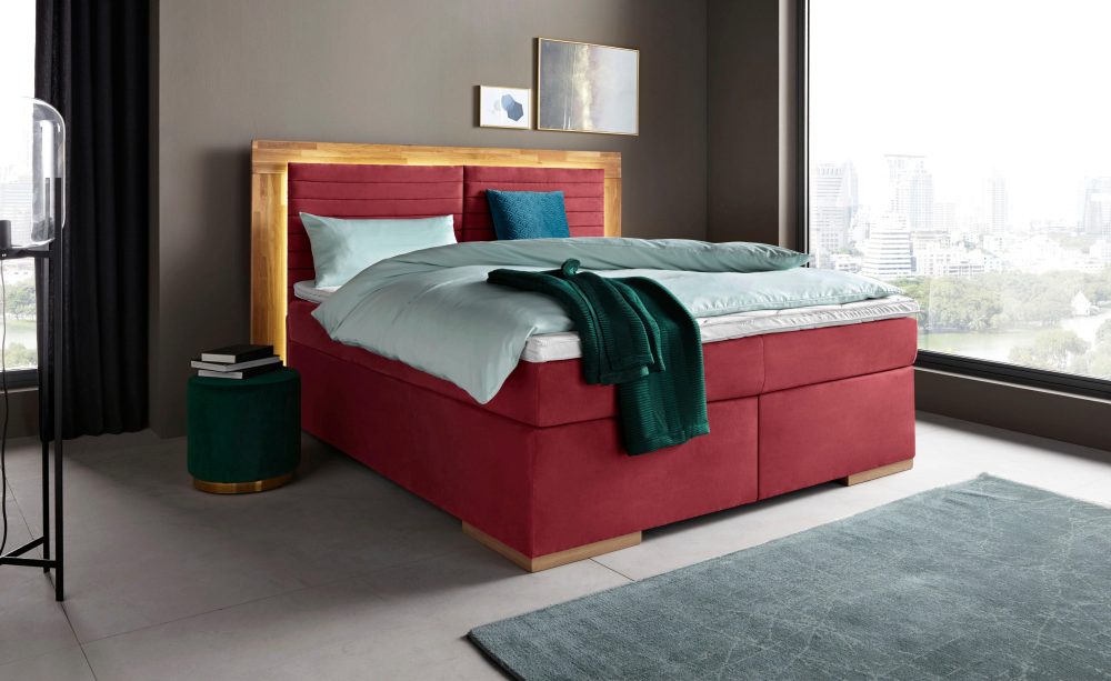 Home affaire Boxspringbett »Cup« mit LED-Beleuchtung, Massivholzrahmen und Topper, in 2 Härtegraden