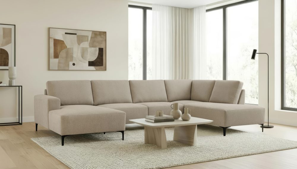 Home affaire Wohnlandschaft »Tournon U-Form, XXL Sofa, Breite 333 cm, Webstoff, Chenille«, Designsofa im nordischen Stil, Wellenunterfederung, Metallfüsse