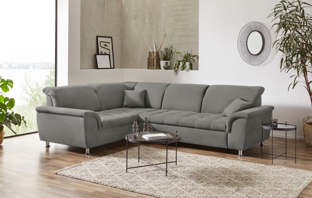 DOMO collection Ecksofa »Franzi«, wahlweise mit Kopfteilverstellung (dann Breite: 275 cm), optional mit Bettfunktion, inklusive Zierkissen
