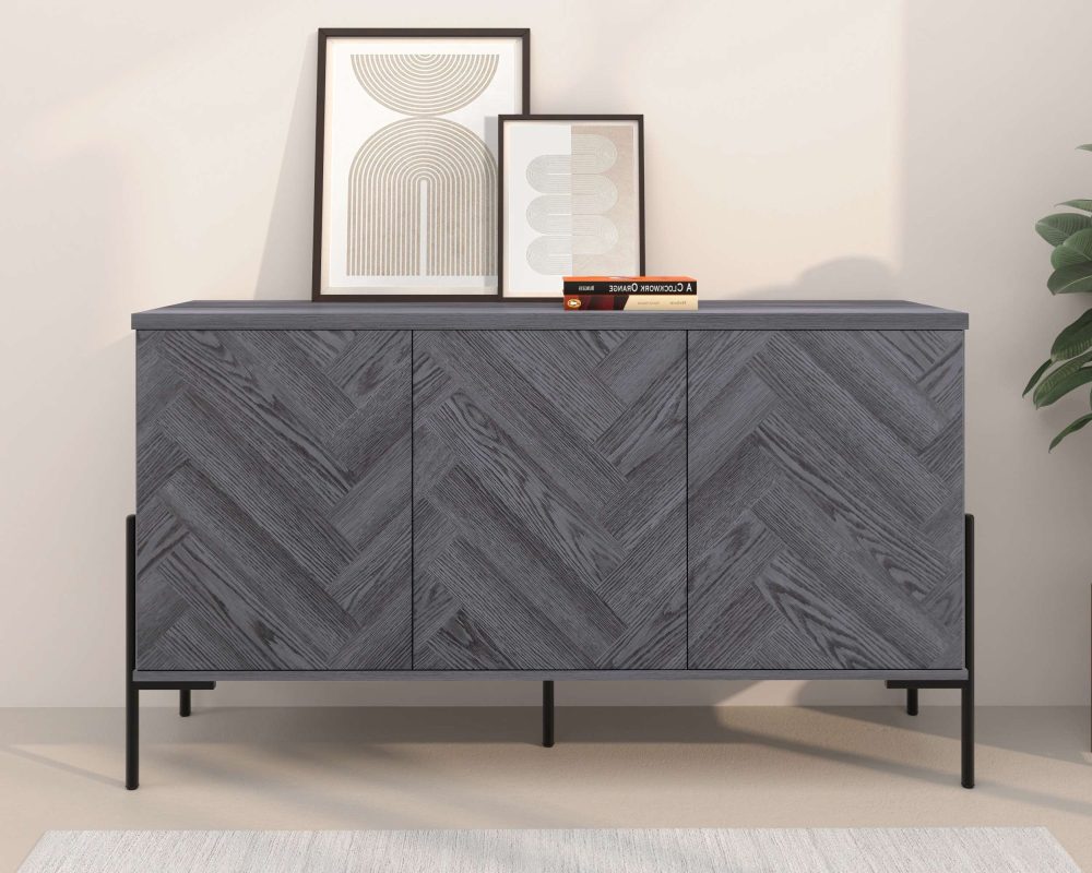 Leonique Sideboard »Eadwine« Kommode, Push-to-open, Türen mit Fischgräten Muster, Breite 130 cm