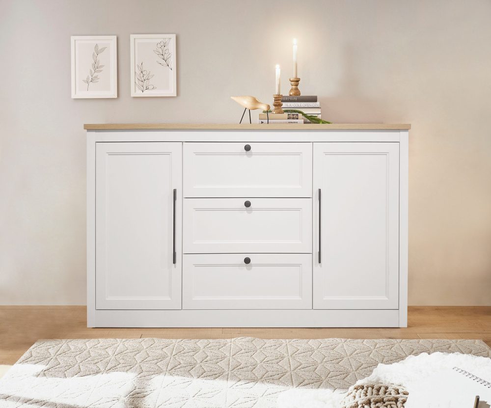 GOODproduct Sideboard »Ismund« aus MDF, mit Holz-Zierleiste, schwarzen Metallgriffen, Höhe 93 cm