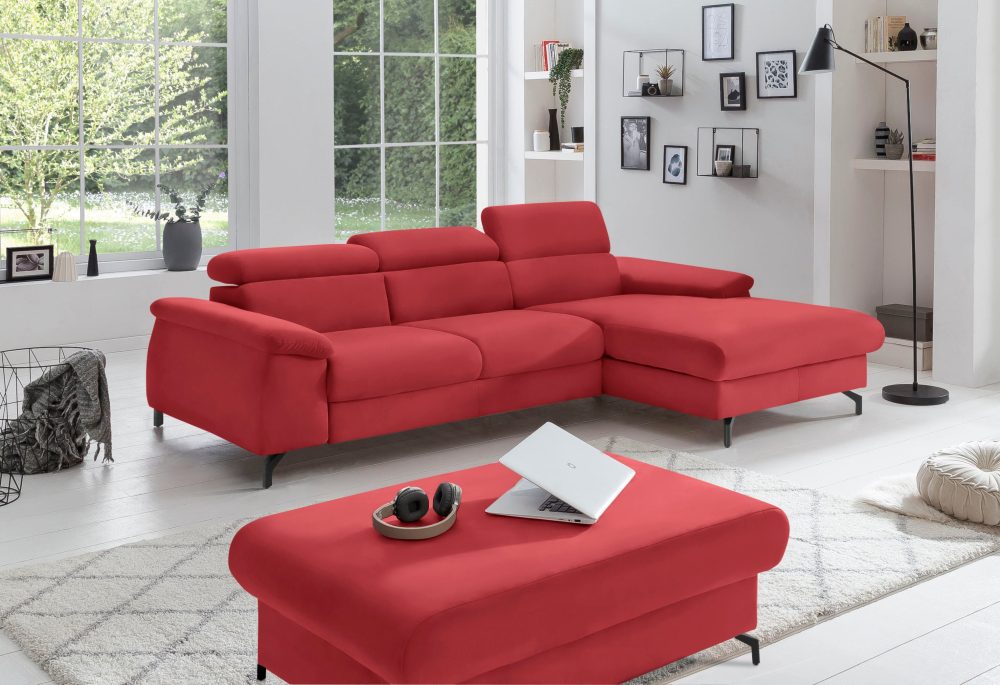 COTTA Ecksofa »Komaris I«, inklusive Kopf- bzw. Rückenteilverstellung, wahlweise Bettfunktion und Bettkasten, eleganter schwarzer Fuss