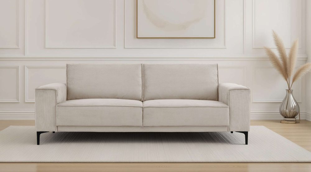 PLACES OF STYLE 3-Sitzer »3er Sofa Oland, Struktur, Flachgewebe, Luxus-Microfaser, Boucle« 224 cm, Wellenunterfederung, Skandi-Design, Metallfüsse