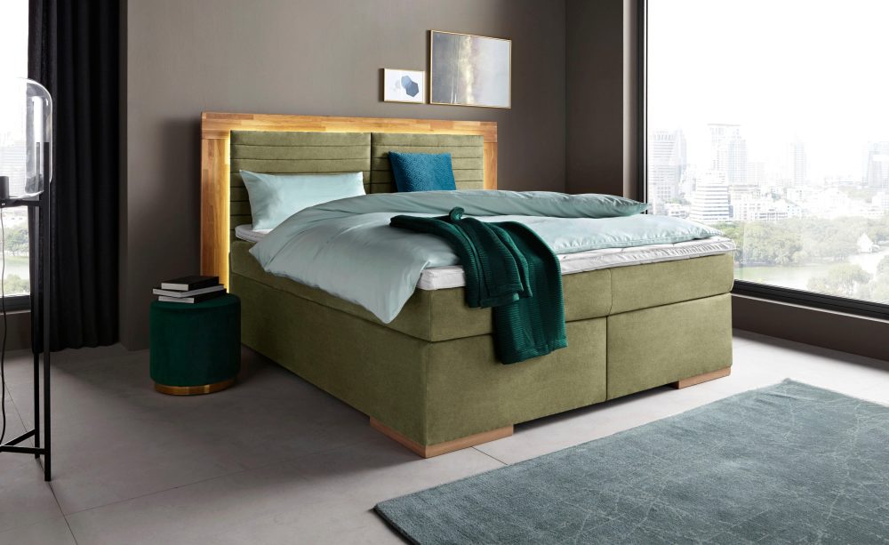 Home affaire Boxspringbett »Cup« mit LED-Beleuchtung, Massivholzrahmen und Topper, in 2 Härtegraden