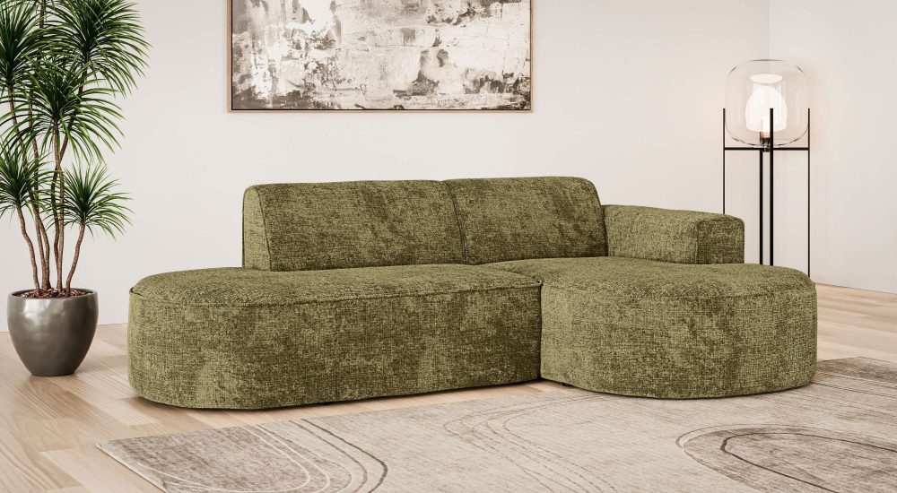 GOODproduct Ecksofa »ADELLA XL Design-Sofa mit Recamiere rechts/links, 263/159/76 cm« L-Form XL mit Wellenunterfederung, runde Form, auch in Cord