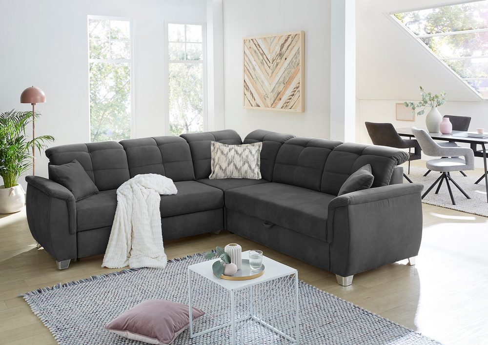 Jockenhöfer Gruppe Ecksofa, mit 6 individuell, verstellbaren Kopfteilen, Gästebett- und Relaxfunktion, Nosagfederung