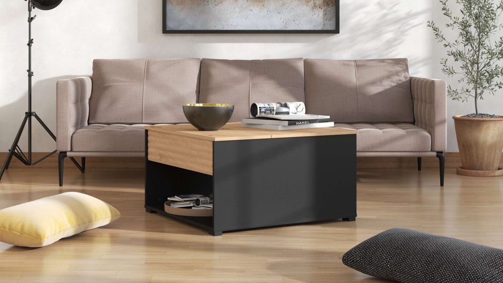 Home affaire Couchtisch »Taranto Kaffeetisch, 80 cm, quadratische Form, modern design«, höhenverstellbar Tischplatte, geschlossenes Fach, schwarz oder weiss