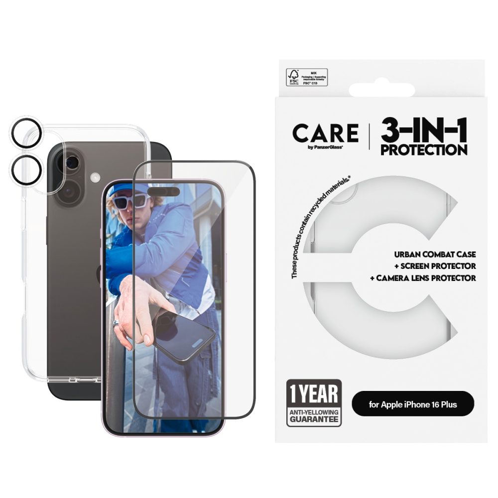 CARE by PanzerGlass Displayschutzglas »3-in-1 Protection, Glass, Case, Lenscover« Displayschutzfolie, Schutzfolie, Bildschirmschutz, kratz- & stossfest