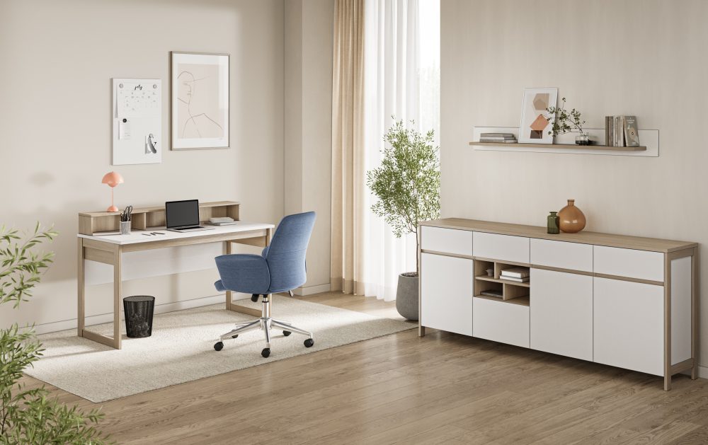 Home affaire Büromöbel-Set »Stranda im Scandi-Style, Home Office, Büro in zwei Farben verfügbar«, (3 tlg.), enthält Schreibtisch, Sideboard und Wandboard