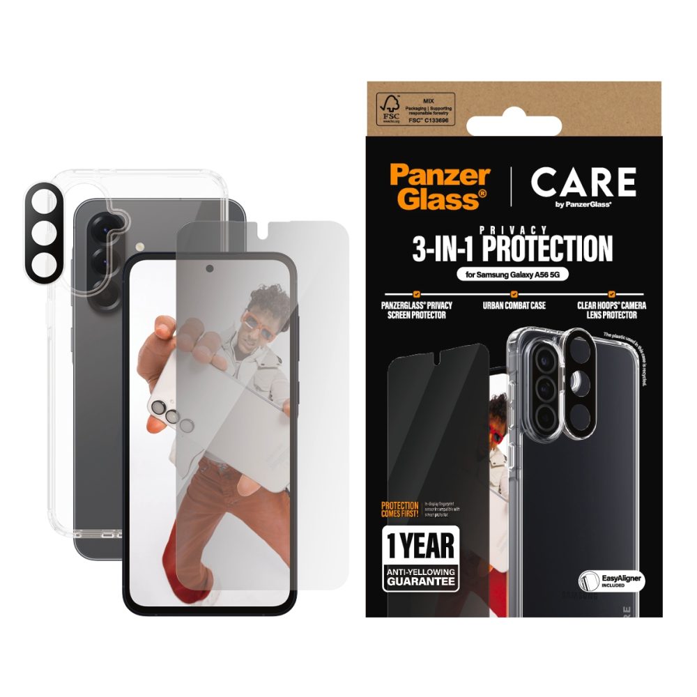 CARE by PanzerGlass Displayschutzglas »3-in-1 Protection Urban Combat Case + Screen Protection + Hoops« für Samsung Galaxy A56 Displayschutzfolie, Schutzfolie, Bildschirmschutz, kratz- & stossfest