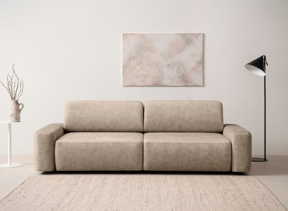 INOSIGN 3-Sitzer »TORGE (257cm), Sofa,Schlafsofa in Cord, Samtvelours, Struktur fein«, rundes Design, Schlaffunktion u. Bettkasten, Liegefläche: 135/200 cm