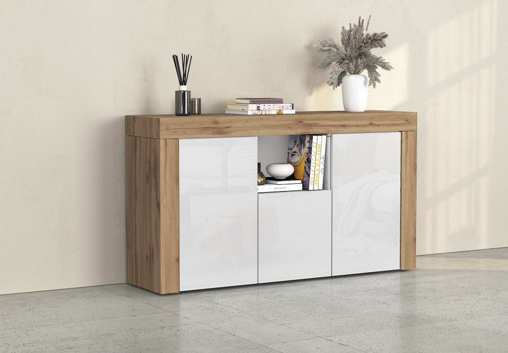 INOSIGN Sideboard »CHRONOS Breite 155 cm mit 3 Türen, 1 offenes und 6 geschlossene Fächer«, (1 St.), Sideboard,Kommode, Schrank, Grifflos mit Push to Open, Made in Italy