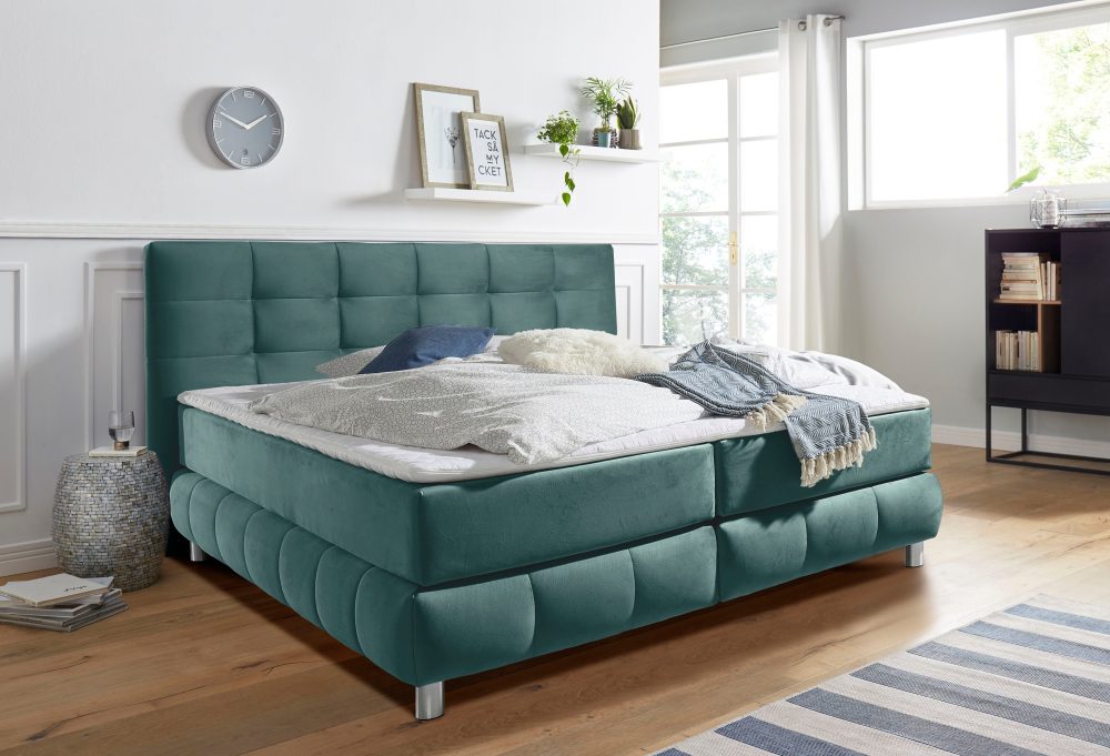 andas Boxspringbett »Salo XXL«, in Samtoptik oder Struktur, 6 Breiten in Überlänge 220cm, 4 Härtegrade